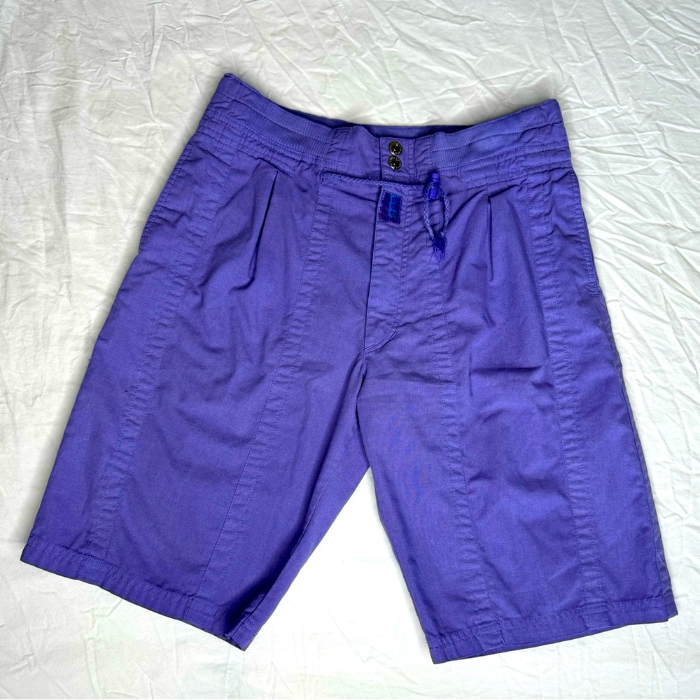 Bugle Boy 1991 Purple High Waist Shorts Double Button Drawstring‎ Mens Size 29